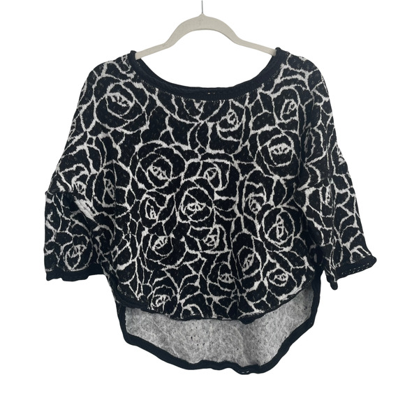 Moth Anthropologie Black White Halfeti Rose Floral Sweater Wool Womens Medium - Picture 2 of 7